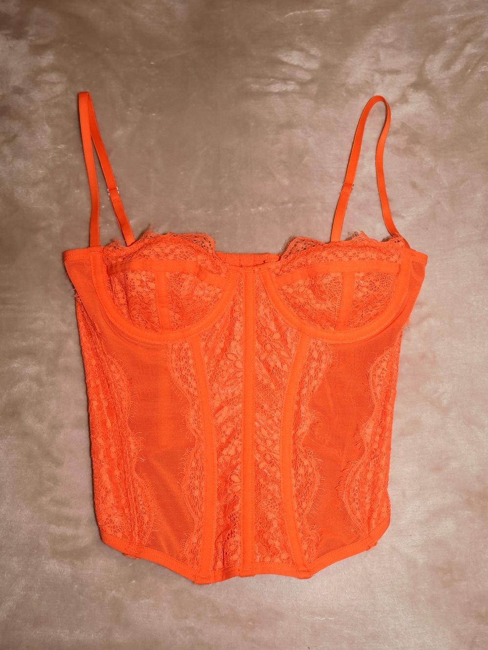 Out From Under Urban Outfitters Lace Corset Bustier Top Orange Neon Size S